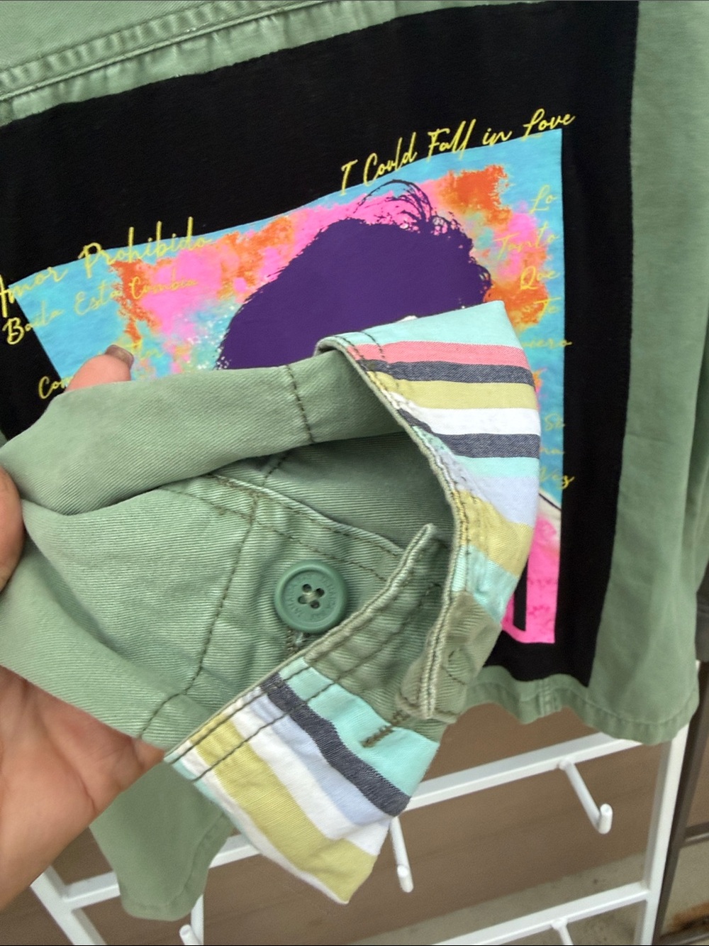 Custom @blingqueendee Army Cargo Selena Vintage concert tee sewn onto Jacket - Picture 6 of 11